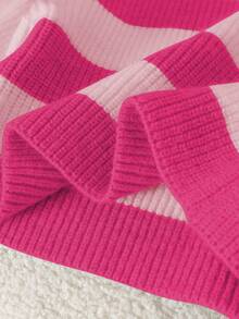 SHEIN Suéter corto a rayas de colores contrastantes para niña - Rosa Fucsia - Ver 3