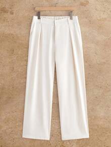 HIMLAND Pantalones rectos de color liso versátiles y casuales para hombres para ir al trabajo - Beis - Ver 3