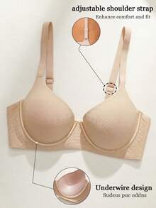 NudeFit 1 pieza Sujetador con aros y push-up de unicolor y simple para uso diario de mujer - Albaricoque - Ver 6