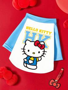 HELLO KITTY AND FRIENDS | SHEIN 可愛卡通貓咪印花寵物休閒T恤，肩袖設計，柔軟舒適面料，透氣親膚，適合日常外出與居家穿著，尺寸XXS至XXXXXL，適用於各種體型的貓狗 - 天藍色 - 查看 1