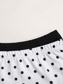 SHEIN Girlism 2件組青少年女孩防走光休閒短褲內搭褲，黑白波點印花裙褲套裝，女童網球裙套裝，女孩短裙組合包，黑白裙子 2 入裝，兒童裙褲套裝 - 黑與白 - 查看 4