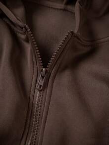 INAWLY Women's Solid Color Hooded Cropped Sweatshirt & Sweatpants 2 Pieces Set - Rust Brown - View 4