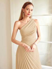 MOTF PREMIUM PLEATED ONE SHOULDER DRESS - Champagne - View 4