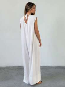 Livesso Women's Solid Color Casual Daily Home Wear Jumpsuit Wide Leg Pants Pajamas - White - View 1