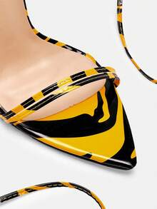 Glitzique 2026 New Sexy Party Lace-Up High Heels For Women, Summer Pointed Toe Stilettos, Elegant Strap Criss-Cross Sandals, Black Yellow Leopard Print Color Block - Black - View 9