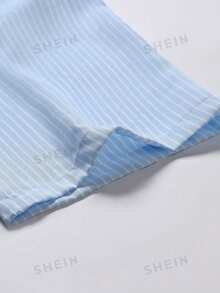 Manfinity Joysei Men's Letter Print Single-Breasted Short Sleeve Pocket Shirt - Baby Blue - View 4