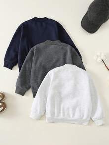 SHEIN 3pcs/Set Kids Young Boy Autumn Winter Cute Casual Versatile Knitted Long Sleeve Grey & Blue Sweatshirt All-Match Sweatshirt Multi-Pack - Multicolor - View 3