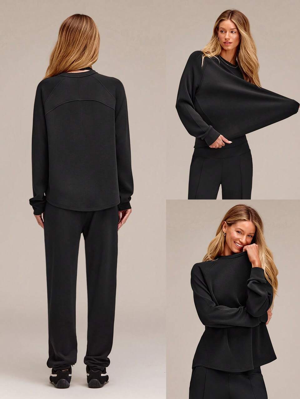 SoftCalm Modal Low-Key Glow Relaxed Fit Crewneck Pullover Sweatshirt With Raglan Sleeves Gym Studio Daily Casual