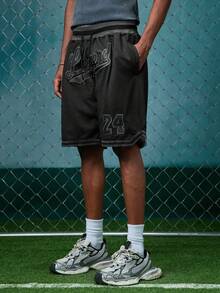 EVRINFINITE Men's 8/24 Black Basketball Shorts, Casual Embroidered Stitching Zipper Pockets, Suitable For Party And Sports Wear - Black - View 6