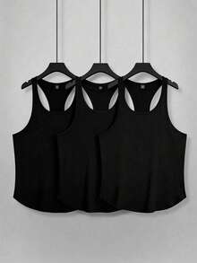 Manfinity Homme Camiseta sin mangas de cuello redondo de unicolor casual y versátil para hombre - Negro - Ver 1
