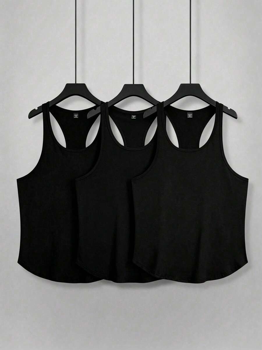 Manfinity Homme Camiseta sin mangas de cuello redondo de unicolor casual y versátil para hombre - Negro - Ver 1