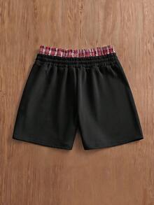 SWAVVY Men's Summer Casual Loose Shorts, Standard Size, Gray, Rubber Print Patchwork, Double Waistband - Black - View 4