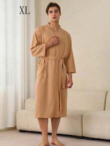 SHEIN 1 buah Jubah Mandi Waffle, Menyerap Keringat dan Cepat Kering, Pakaian Tidur Unisex, Jubah Mandi Musim Semi/Panas untuk Homestay, Hotel, SPA, Potongan Longgar, Berbagai Warna, Desain Minimalis, Perlengkapan Kamar Mandi & Rumah untuk Kembali ke Sekolah - MultiWarna - View 36