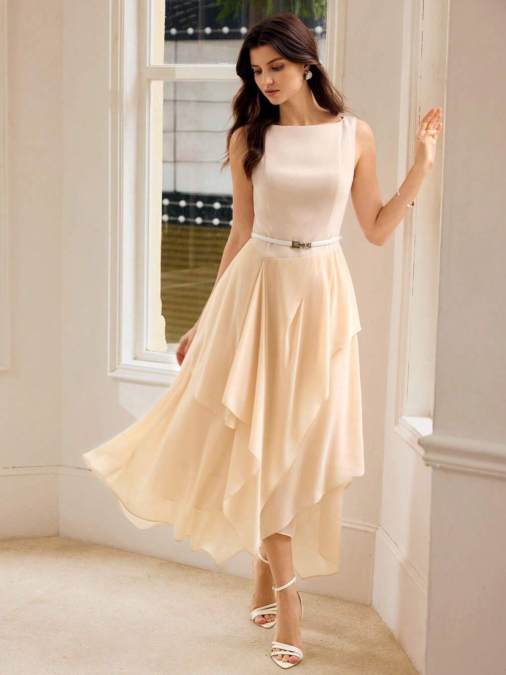 metallic birthday dress ZAPAKA Women Red Halter Formal Ruched Long Evening Dress With Slit, Gold / US8 featuring unique shell Formal Asymmetrical Long Dress Size:2T US numeric features_Ruffles