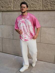 LEOGASHI LEOGASHI Men's Graphic Print Round Neck Short Sleeve Casual T-Shirt - Baby Pink - View 3