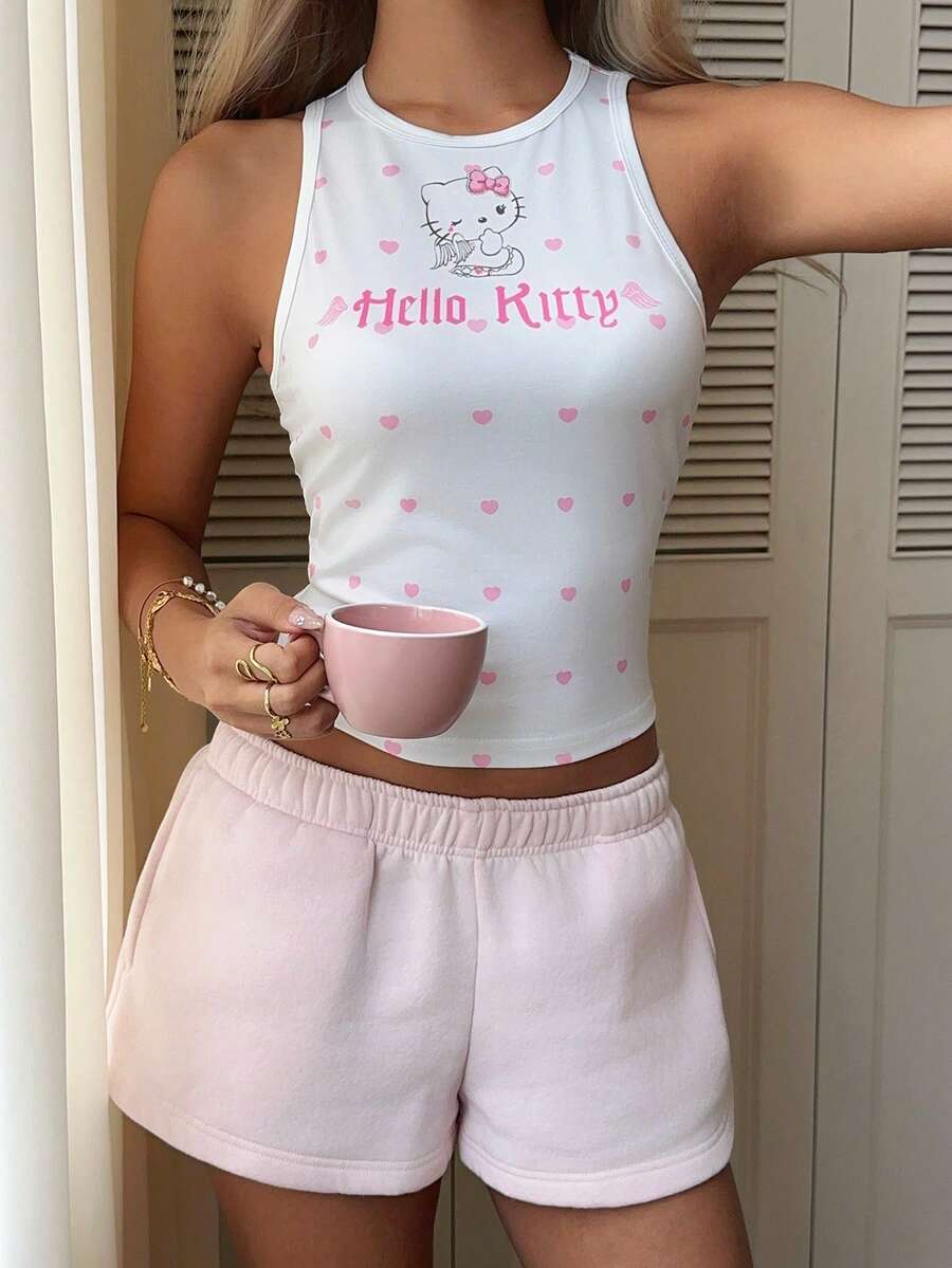 CovetEZ HELLO KITTY AND FRIENDS | SHEIN 休閒簡約圓領貼身女款背心上衣,適合夏季 - 彩色 - 查看 1