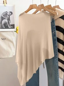 GlowEve CURVE 女款休閒寬鬆度假風白色披肩式毛衣，適合春夏穿著 - 杏色 - 查看 2