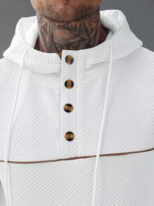 Manfinity CasualCool 男士春夏四季通用長袖連帽衫，紋理面料拼接撞色設計，成熟休閒風長袖連帽衫 - 白色 - 查看 4