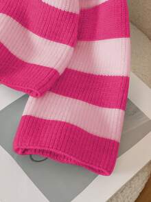 SHEIN Suéter corto a rayas de colores contrastantes para niña - Rosa Fucsia - Ver 7