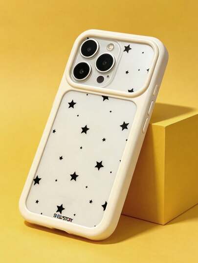 ShellaStory Simple Full Screen Black Stars Phone Case Compatible With IPhone 17 Pro Max 17 Pro 17 16 Pro Max 16 Pro 16 15 Pro Max 15 Pro 15 14 Pro Max 14 Pro 14 Minimalist Asymmetric Patterns Transparent Protective Cover