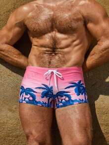 Naviga Onda Spring Summer Men's Gradient Pink Tropical Coconut Tree Beach Vacation Swim Vacation Square Swim Trunks Casual Tropical Tropical Holiday Pool Party - Multicolor - View 4