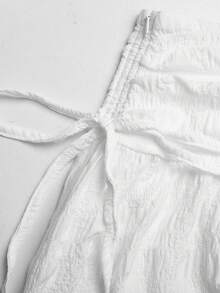 SHEIN 青少年女孩白色梭織克ريب緹花蝴蝶結裝飾休閒長裙 - 白色 - 查看 5