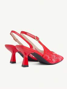 CUCCOO HITCHD 女款高跟尖頭優雅蕾絲鞋，適合約會、通勤與婚禮穿搭 - 酒紅色 - 查看 6