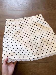 SHEIN Tween女孩法式波點印花蕾絲拼接裙褲 - 白色 - 查看 2