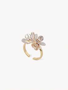 Opalesca 18K Gold Plated White Flower Exquisite Fashion Open Ring - Yellow Gold - View 18