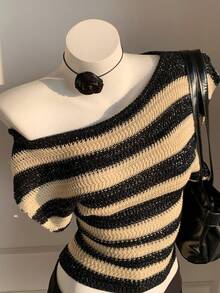 Comfortcana Women's Colorblock Striped Knit Top - Black and White - View 4