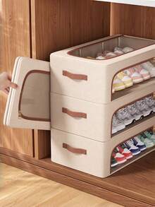SHEIN Foldable Transparent Shoe Storage Box With Window, Reinforced Steel Frame, Space-Saving Under-Bed Storage, No Assembly Required, Perfect For Wardrobe, Bedroom, Entryway, Stackable Design, Dustproof Shoe Organizer. - View 6