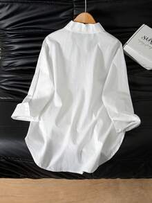 SHEIN 女童時尚休閒寬鬆慵懶中長版襯衫 - 白色 - 查看 2