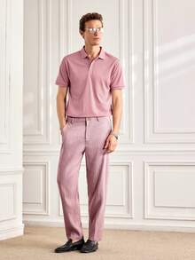 Officeau Men's Casual Lightweight Breathable Solid Color Short Sleeve Polo Shirt, Suitable For Business, Commute And Daily Wear In Summer - Burgundy - View 3