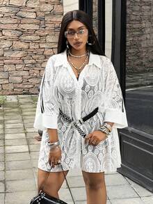 Maweii 大尺碼女款性感夏季優雅百搭半透明薄蕾絲通勤日常派對辦公休閒外套 - 白色 - 查看 3