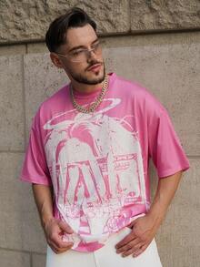 LEOGASHI LEOGASHI Men's Graphic Print Round Neck Short Sleeve Casual T-Shirt - Baby Pink - View 1