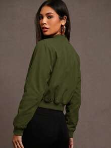 Siren Gaze Chaqueta Bomber Cortavientos con Cremallera para Otoño/Invierno - Verde militar - Ver 3