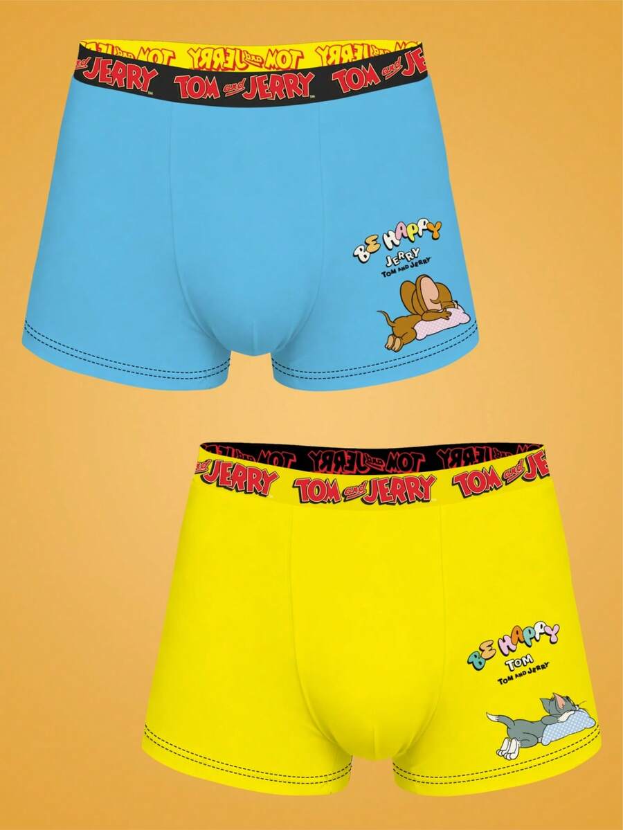 Notgurli TOM & JERRY X SHEIN 男士印花時尚四角內褲 (2入裝) - 彩色 - 查看 1