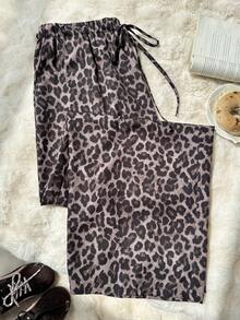 Comfortcana Pantalones largos holgados con cintura con cordón y estampado de leopardo para mujer talla grande - Marrón - Ver 5