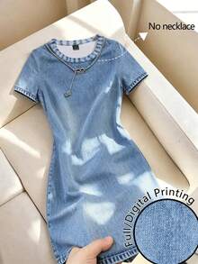 GlowEve Women's Summer Denim Effect Fitted Dress - Blue - View 1