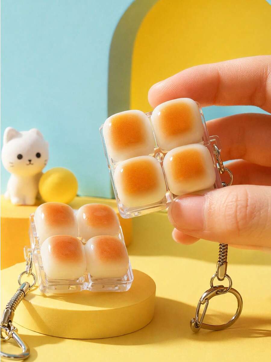 MINKOJA MINKOJA 1 Stück Karamellbrot Schlüsselanhänger Stressabbau-Spielzeug, mechanischer Tastatur-Schalter-Tester, Schlüsselanhänger, Schreibtischdekoration, Handy-Charm, kreatives neuartiges Quetschspielzeug - Verschiedenfarbig - Übersicht 1