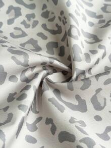 SHEIN EZwear 女款豹紋長袖前拉鍊休閒夾克 - 灰色 - 查看 11