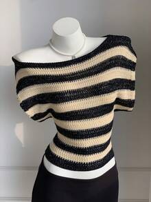 Comfortcana Women's Colorblock Striped Knit Top - Black and White - View 1