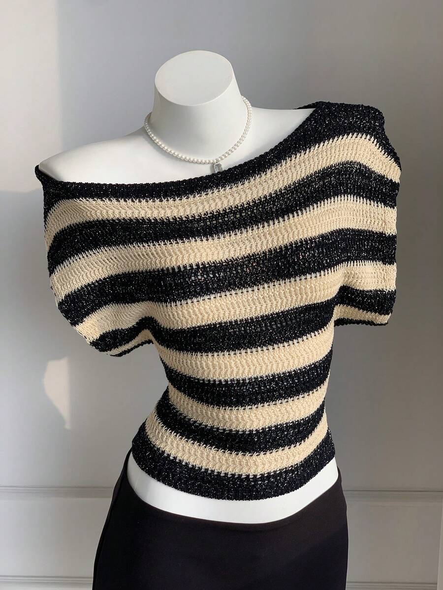 Comfortcana Women's Colorblock Striped Knit Top - Black and White - View 1