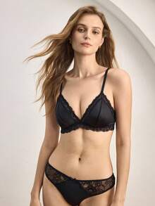 Ocili Women's Contrast Lace Solid Color Fashion Bra Without Padding For Everyday Wear Casual - Black - View 4