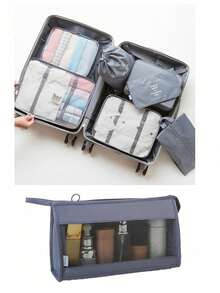 9pcs/7pcs/1pc Travel Organizer Set, Packing Cubes, Clothes Storage Bags, Toiletry Bag, Makeup Bag, Data Cable Organizer, Shoe Bag, Underwear Pouch, Garment Organizer, Suitable For Shirts, Lingerie, Clothing, Cosmetics, Lipsticks, Eyeshadow, Foundation, Brushes And Toiletries Like Toothbrush, Toothpaste, Facial Cleanser, Toner, Lotion, Cream, For Travel, Hospitalization, Packing Luggage, Dorm, School, Vacation - Multicolor - View 11
