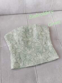 Franclia 女款優雅刺繡串珠平肩粉色上衣 - 綠色 - 查看 1