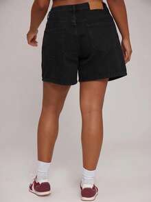 MUSERA Plus Size Mid Rise Baggy Fit Light Wash Denim Shorts Spring Summer Elegant Cute Vacation Casual Everyday Core Denim - Black - View 2