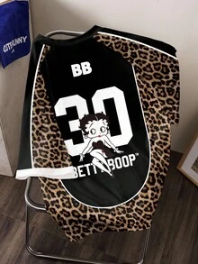 Betty Boop x SHEIN Men's Leopard Print Patchwork Cartoon Graphic T-Shirt - White - View 2