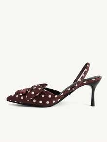 CUCCOO CHICEST Ladies Shoes Satin Polka Dot Bow Ladies Pointed Heels Back Empty Ankle Strap Dark Brown Elegant Fashion Banquet Commuter Party Fall Shoes - dark brown - View 5