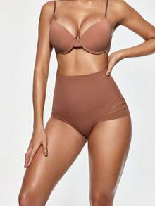 SHAPORA Women's Mesh Patchwork Casual Daily Wear Shaping Triangle Panties - Rust Brown - View 2